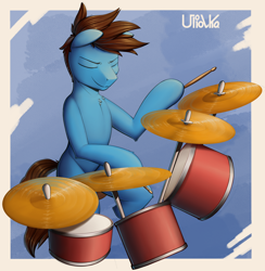 Size: 1900x1950 | Tagged: safe, artist:uliovka, oc, oc only, pony, drums, drumsticks, hoof hold, male, musical instrument, solo, stallion
