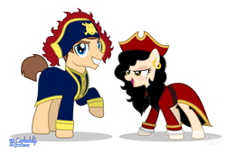 Size: 2501x1701 | Tagged: safe, artist:92captainwolf, oc, oc only, oc:amgi, oc:applewolf, pony, female, male, mare, pirate outfit, simple background, stallion, transparent background