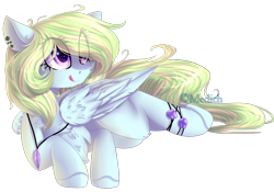 Size: 2924x2050 | Tagged: safe, artist:mediasmile666, oc, oc only, pegasus, pony, ear piercing, female, high res, jewelry, licking, licking lips, lying, mare, pendant, piercing, simple background, solo, tongue out, transparent background