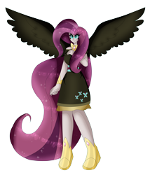 Size: 5279x6180 | Tagged: safe, artist:dazzlingmimi, fluttershy, human, g4, absurd resolution, breasts, busty fluttershy, female, humanized, nightmare fluttershy, nightmarified, simple background, solo, transparent background, winged humanization, wings