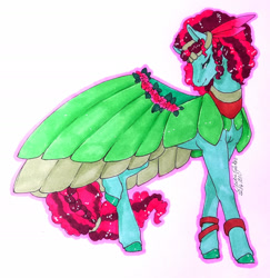 Size: 1920x1974 | Tagged: safe, artist:oneiria-fylakas, meadowbrook, earth pony, pony, g4, clothes, curly hair, curly mane, curly tail, dress, princess tiana, redesign, solo, tail, tiana, traditional art