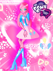 Size: 1200x1600 | Tagged: safe, artist:ravenvillanuevat2p, pinkie pie, human, equestria girls, g4, bracelet, clothes, crossover, cutie mark, female, high heels, humanized, jewelry, shoes, solo, style emulation, winx, winx club, winxified