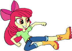 Size: 2000x1418 | Tagged: safe, artist:jebens1, artist:therandomone95, apple bloom, equestria girls, g4, apple bloom's bow, belt, boots, bow, clothes, hair bow, jeans, martial arts, pants, shirt, shoes, simple background, smiling, solo, transparent background