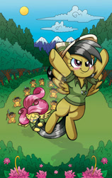 Size: 400x634 | Tagged: safe, artist:marybellamy, idw, daring do, fluttershy, hamster, pegasus, pony, g4, colored, comic cover, finished version, obtrusive watermark, watermark