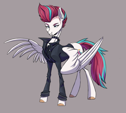Size: 2044x1837 | Tagged: safe, artist:1an1, zipp storm, pegasus, pony, g5, alternate hairstyle, choker, clothes, collar, ear piercing, female, gray background, mare, piercing, simple background, solo, spiked choker, spiked collar, spread wings, unshorn fetlocks, wings