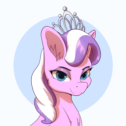 Size: 2000x2000 | Tagged: safe, artist:aquaticvibes, diamond tiara, earth pony, pony, g4, chest fluff, crown, ear fluff, female, filly, high res, jewelry, looking at you, regalia, solo