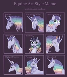 Size: 1080x1242 | Tagged: safe, artist:pony_riart, oc, oc only, pony, unicorn, bust, female, horn, mare, multicolored hair, rainbow hair, style emulation, unicorn oc