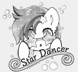Size: 1085x1000 | Tagged: safe, artist:priseboom, star dancer, earth pony, pony, g4, black and white, bust, comic, fanart, glasses, grayscale, hairpin, manga, monochrome, points, portrait, solo, space, star dancer appreciation collab, stars
