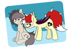Size: 3196x2250 | Tagged: safe, artist:aaathebap, oc, oc only, oc:aaaaaaaaaaa, oc:polka dot, bat pony, earth pony, pony, bat pony oc, connect the dots, cute, duo, duo male and female, female, high res, male, male oc, mare, pencil, pencil drawing, pony oc, sitting, stallion, stallion oc, this is fine, traditional art