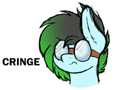 Size: 2019x1445 | Tagged: safe, artist:aaathebap, oc, oc only, oc:gryph xander, pony, cringing, disgusted, goggles, solo