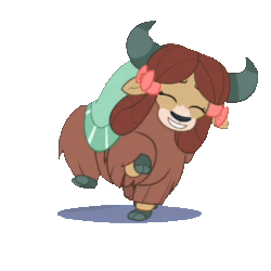Size: 540x541 | Tagged: safe, edit, edited screencap, screencap, yona, yak, g4, she's all yak, animated, background removed, bow, cloven hooves, cute, dancing, female, fit right in, gif, hair bow, monkey swings, polish cow, simple background, solo, transparent background, yonadorable