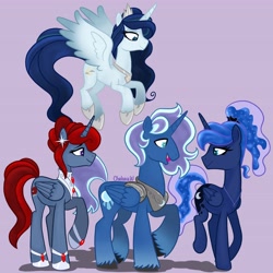 Size: 4096x4096 | Tagged: safe, artist:chelseawest, princess luna, oc, oc:bloodmoon, oc:moonshine, oc:moonstone, alicorn, pony, g4, alicorn oc, descendant, father and child, father and daughter, female, flying, grandchild, grandfather, grandfather and grandchild, grandfather and granddaughter, grandmother and grandchild, grandmother and granddaughter, great grandchild, great granddaughter, great grandmother, horn, male, maternaluna, mother and child, mother and son, offspring, offspring's offspring, parent:oc:bloodmoon, parent:oc:blue moon, parent:oc:melody sweet, parent:oc:moonstone, parent:oc:platinum lune, parent:princess luna, parents:canon x oc, parents:oc x oc, petalverse, wings