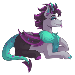 Size: 3200x3200 | Tagged: safe, artist:monnarcha, oc, oc only, oc:mirage, hybrid, pony, high res, horns, lying down, prone, simple background, solo, transparent background