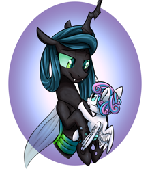 Size: 1056x1200 | Tagged: safe, artist:redahfuhrerking, princess flurry heart, queen chrysalis, alicorn, changeling, changeling queen, pony, a better ending for chrysalis, alternate hairstyle, auntie chrissy, baby, baby pony, duo, female
