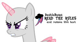 Size: 1180x648 | Tagged: safe, artist:kingbases, oc, oc only, alicorn, pony, alicorn oc, angry, bald, base, eyelashes, female, gritted teeth, horn, mare, simple background, solo, transparent background, transparent horn, transparent wings, wings