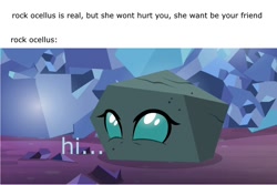Size: 1200x800 | Tagged: safe, edit, edited screencap, screencap, ocellus, changedling, changeling, g4, uprooted, disguise, disguised changeling, female, meme, rock, rockellus, solo