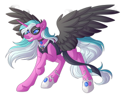 Size: 4592x3600 | Tagged: safe, artist:amazing-artsong, oc, oc only, oc:nightmare jewel, oc:sapphire night, alicorn, pony, absurd resolution, alicorn oc, colored wings, female, horn, mare, mask, nightmare form, simple background, solo, transparent background, wings