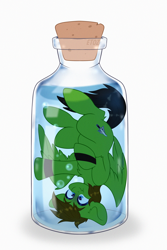 Size: 2000x3000 | Tagged: safe, artist:etoz, oc, oc only, oc:delta hooves, pegasus, pony, aquaphilia, bottle, breathplay, commission, drowning, fetish, high res, holding breath, jar, male, pegasus oc, pony in a bottle, scared, simple background, solo, stallion, surprised, underwater, water, white background, wings, ych result