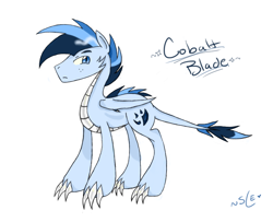 Size: 800x650 | Tagged: safe, artist:souleater-love, oc, oc only, oc:cobalt blade, dracony, hybrid, claws, dragon wings, interspecies offspring, male, offspring, parent:rarity, parent:spike, parents:sparity, simple background, solo, white background, wings
