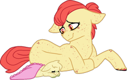Size: 828x527 | Tagged: safe, artist:rickysocks, apple bloom, oc, oc:butternut silken, pony, g4, baby, baby pony, base used, body freckles, colt, duo, female, freckles, lying down, male, mother and child, mother and son, offspring, older, parent:apple bloom, prone, simple background, transparent background
