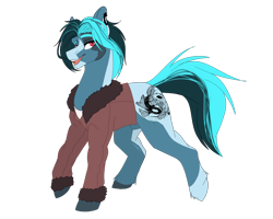 Size: 1280x1024 | Tagged: safe, artist:copshop, oc, oc only, earth pony, pony, clothes, concave belly, jacket, male, nudity, sheath, simple background, solo, stallion, transparent background