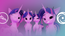 Size: 2580x1440 | Tagged: safe, artist:valiant studios, oc, oc:twilight (dimensional shift), alicorn, pony, dimensional shift, 3d, blender, grin, looking at you, multeity, one eye closed, self ponidox, smiling, solo, sparkle sparkle sparkle, wink, youtube banner