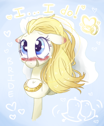 Size: 500x610 | Tagged: safe, artist:archego-art, bride (g2), pony, g2, g4, bell, blushing, bride, crying, cutie mark, dialogue, ear blush, g2 to g4, generation leap, heart, horseshoes, marriage, toy interpretation, wedding veil, wednesday afternoon ponies