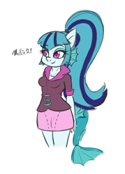 Size: 1000x1400 | Tagged: safe, artist:melliedraws, sonata dusk, siren, anthro, g4, clothes, equestria girls outfit, fish tail, heart nostrils, simple background, solo, white background