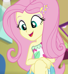 Size: 993x1080 | Tagged: safe, screencap, fluttershy, equestria girls, equestria girls specials, g4, my little pony equestria girls: better together, my little pony equestria girls: spring breakdown, cropped, cute, shyabetes, sleeveless, solo