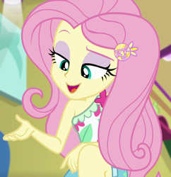 Size: 1044x1080 | Tagged: safe, screencap, fluttershy, equestria girls, equestria girls series, g4, spring breakdown, cropped, cute, eyeshadow, makeup, shyabetes, sleeveless, solo