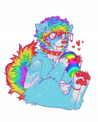 Size: 1653x2048 | Tagged: safe, artist:dethdaze, rainbow dash, dog, claws, collar, dogified, drink, ear piercing, earring, jewelry, labret, paw pads, paws, piercing, rainbow dog, species swap, winged dog