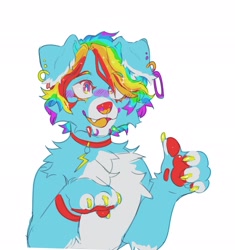 Size: 1925x2048 | Tagged: safe, artist:dethdaze, rainbow dash, dog, anthro, claws, collar, dogified, ear piercing, earring, furrified, furry, jewelry, labret, paw pads, paws, piercing, rainbow dog, species swap