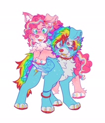 Size: 1745x2048 | Tagged: safe, artist:dethdaze, pinkie pie, dog, claws, collar, dogified, ear piercing, earring, jewelry, labret, paws, piercing, puppy pie, rainbow dog, species swap