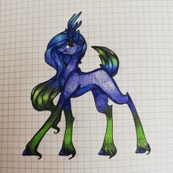 Size: 1080x1080 | Tagged: safe, artist:tessa_key_, oc, oc only, deer, deer pony, original species, pony, antlers, eyelashes, graph paper, hoof fluff, smiling, solo, traditional art
