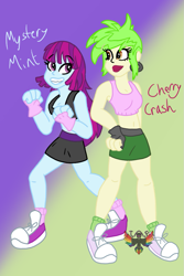 Size: 633x950 | Tagged: safe, artist:theanimatingfanatic, cherry crash, mystery mint, equestria girls, g4, boxing bra, boxing shorts, boxing skirt, clothes, female, fingerless gloves, gloves, martial arts kids, martial arts kids outfit, martial arts kids outfits, shoes, sneakers, socks, sports bra