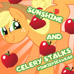 Size: 1920x1920 | Tagged: safe, artist:melonmilk, derpibooru exclusive, applejack, earth pony, pony, sunshine and celery stalks, g4, album cover, apple, food, show accurate, solo