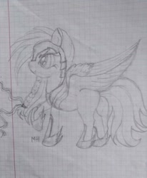 Size: 845x1024 | Tagged: safe, artist:maryhoovesfield, oc, oc only, pegasus, pony, braid, eyelashes, helmet, hoof shoes, lineart, pegasus oc, signature, solo, traditional art, wings