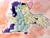 Size: 2806x2138 | Tagged: safe, artist:artnstuff101, coloratura, songbird serenade, earth pony, pegasus, pony, g4, my little pony: the movie, bow, cheek kiss, colorenade, female, hair bow, hair over eyes, high res, kissing, lesbian, rara, shipping, sitting, traditional art, unshorn fetlocks, watercolor painting