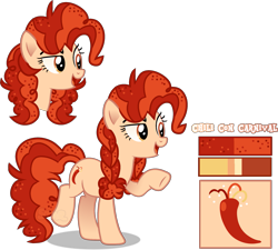 Size: 2305x2078 | Tagged: safe, artist:star-gaze-pony, oc, oc only, oc:chili con carnival, earth pony, pony, female, high res, mare, offspring, parent:cheese sandwich, parent:pinkie pie, parents:cheesepie, reference sheet, simple background, solo, transparent background