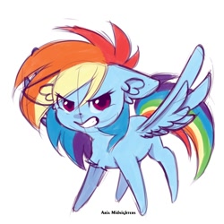 Size: 2000x2000 | Tagged: safe, artist:ariamidnighters, rainbow dash, pegasus, pony, g4, chest fluff, chibi, colored sketch, floppy ears, high res, simple background, solo, white background