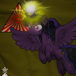 Size: 1000x1000 | Tagged: safe, artist:devorierdeos, oc, alicorn, pony, fallout equestria, artificial alicorn, glowing horn, horn, lightning, magic, solo, spread wings, wings