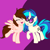 Size: 1378x1378 | Tagged: safe, artist:circuspaparazzi5678, dj pon-3, vinyl scratch, oc, oc:breanna, pegasus, pony, unicorn, g4, base used, canon x oc, female, hug, hugging a pony, mare, ponysona, smiling, vinyl's glasses