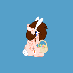 Size: 1378x1378 | Tagged: safe, artist:circuspaparazzi5678, oc, oc only, oc:breanna, pegasus, pony, base used, basket, bunny ears, bunny tail, easter, easter basket, easter egg, holiday, ponysona, solo