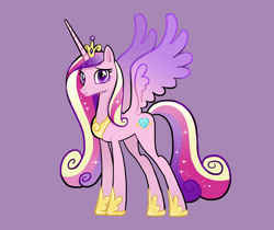 Size: 2953x2479 | Tagged: safe, artist:tingyo, part of a set, princess cadance, alicorn, pony, g4, colored wings, concave belly, female, gradient wings, high res, jewelry, mare, older princess cadance, purple background, regalia, simple background, slender, smiling, solo, tall, thin, wings