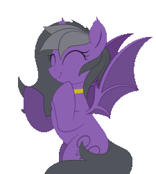 Size: 1800x2000 | Tagged: safe, artist:allyster-black, oc, oc only, oc:augen, bat pony, pony, animated, bat pony oc, bat wings, clapping, collar, cute, eyes closed, female, gift art, solo, standing, wings
