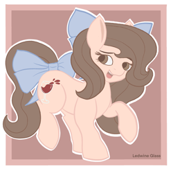 Size: 2048x2048 | Tagged: safe, artist:ledwine glass, oc, oc only, oc:lewdielewd, earth pony, pony, bow, hair bow, high res, simple background, smiling, solo, tail bow, walking