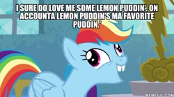 Size: 600x337 | Tagged: safe, edit, edited screencap, screencap, rainbow dash, g4, newbie dash, caption, catchphrase, forthright filly, hey arnold, image macro, stinky peterson, text