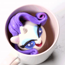 Size: 1080x1080 | Tagged: safe, rarity, pony, g4.5, official, abuse, animated, chocolate, drama queen, food, irl, marshmallow, melting, milk, mug, no sound, photo, raribuse, rarity is a marshmallow, seems legit, wat, webm