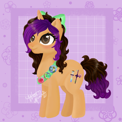 Size: 1800x1800 | Tagged: safe, oc, pony, unicorn, button, curly hair, curly mane, mane, ponysona, purple, ribbon, simp