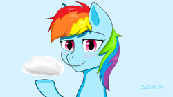 Size: 1440x810 | Tagged: safe, artist:littleiceage, rainbow dash, pony, g4, blushing, cloud, looking at you, ms paint, simple background, solo
